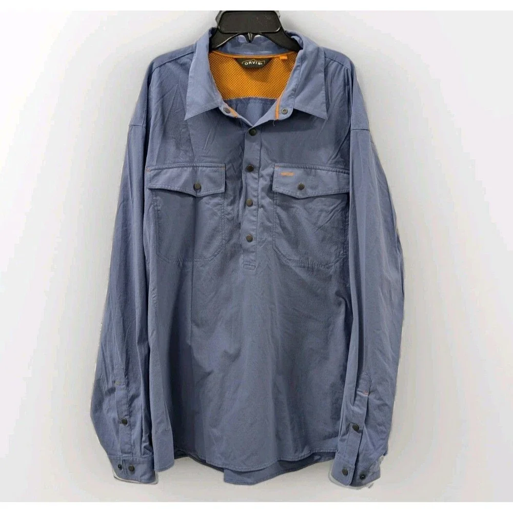 Orvis Men's Size XL Blue Vented Nylon Fishing Long Sleeve Button Front Shirt‎
